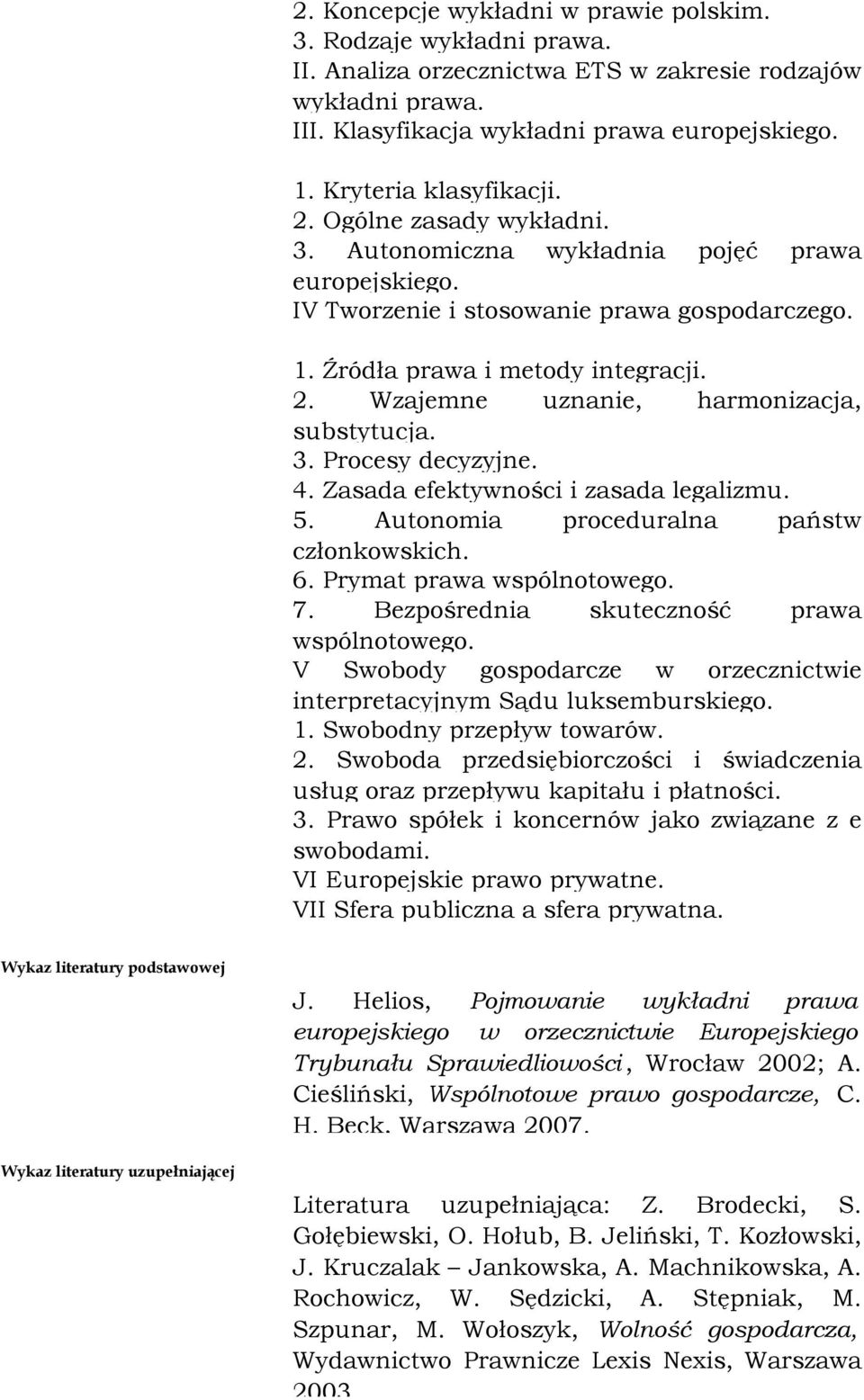 3. Procesy decyzyjne. 4. Zasada efektywności i zasada legalizmu. 5. Autonomia proceduralna państw członkowskich. 6. Prymat prawa wspólnotowego. 7. Bezpośrednia skuteczność prawa wspólnotowego.