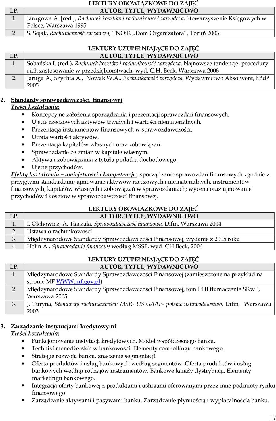 , Szychta A., Nowak W.A., Rachunkowość zarządcza, Wydawnictwo Absolwent, Łódź 2005 2. Standardy sprawozdawczości finansowej Koncepcyjne załoŝenia sporządzania i prezentacji sprawozdań finansowych.