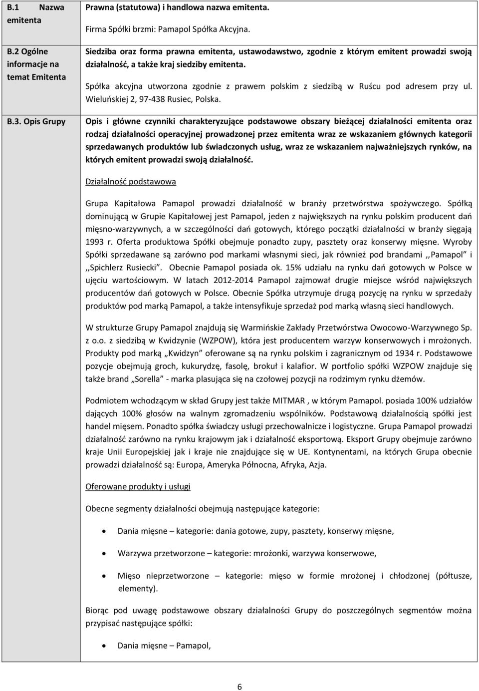 Spółka akcyjna utworzona zgodnie z prawem polskim z siedzibą w Ruścu pod adresem przy ul. Wieluńskiej 2, 97-438 Rusiec, Polska.