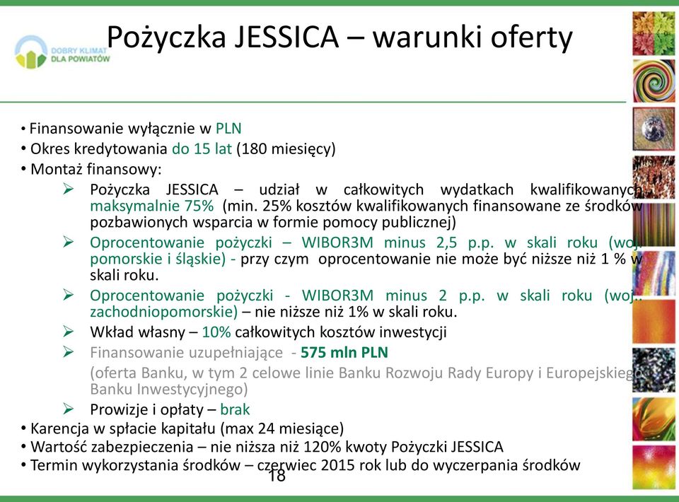 pomorskie i śląskie) - przy czym oprocentowanie nie może być niższe niż 1 % w skali roku. Oprocentowanie pożyczki - WIBOR3M minus 2 p.p. w skali roku (woj.