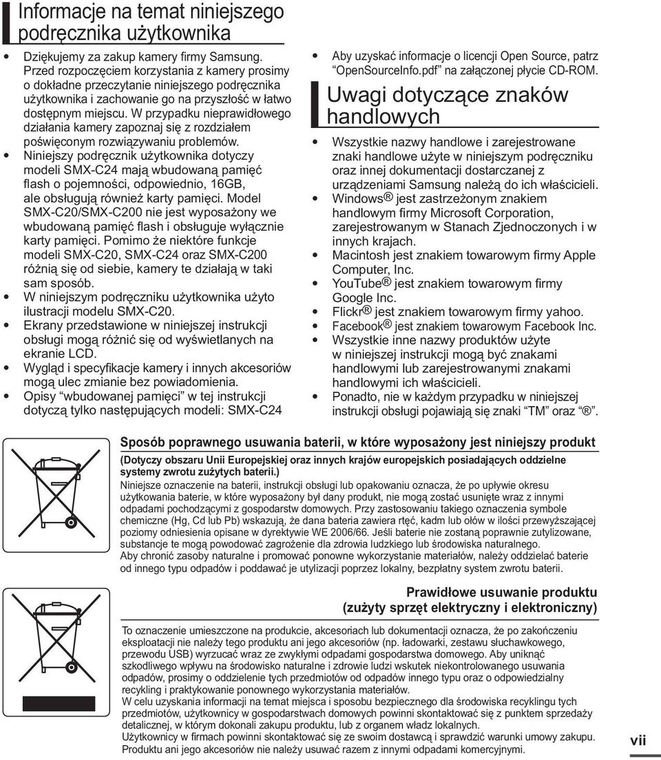 W przypadku nieprawidłowego działania kamery zapoznaj się z rozdziałem poświęconym rozwiązywaniu problemów.