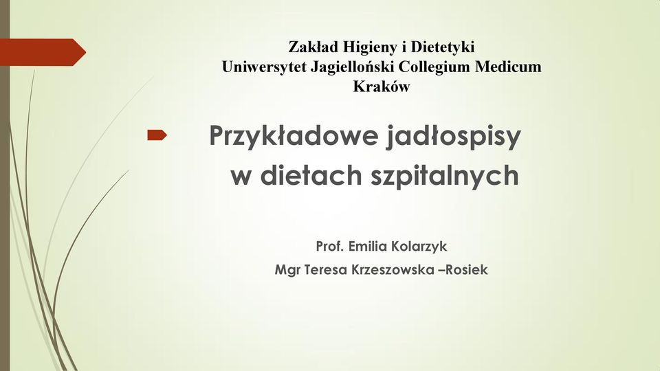 Medicum Kraków Przykładowe jadłospisy