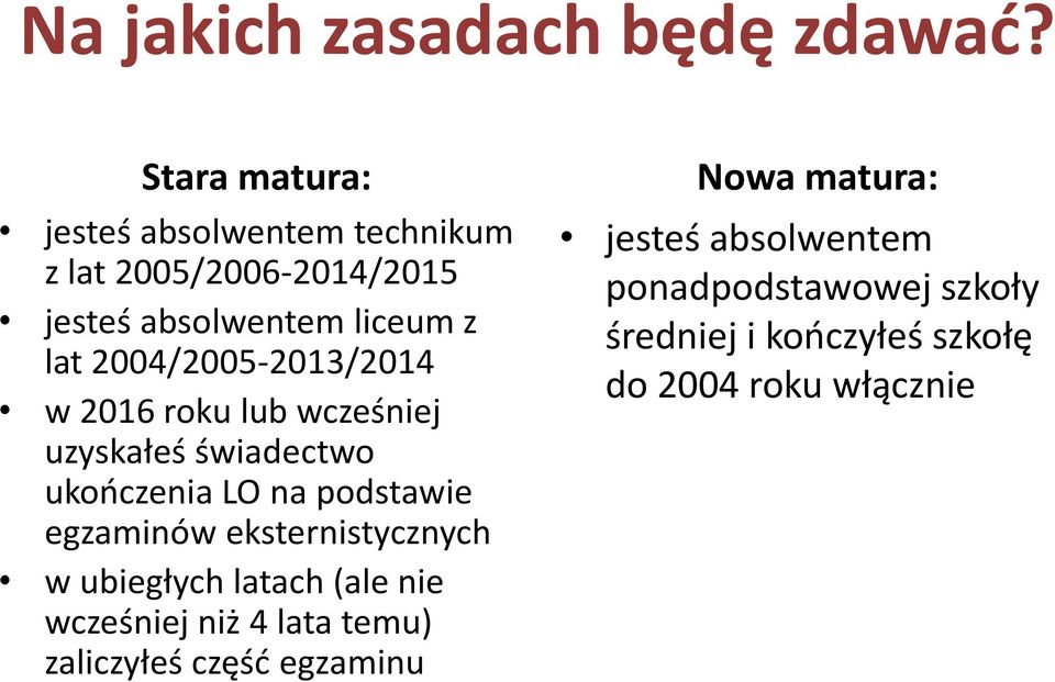 2004/2005-2013/2014 w 2016 roku lub wcześniej uzyskałeś świadectwo ukończenia LO na podstawie egzaminów