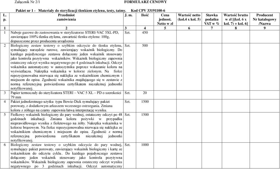 450 2 Biologiczny zestaw testowy o szybkim odczycie do tlenku etylenu, symulujący narzędzie rurowe, zawierający wskaźnik biologiczny.