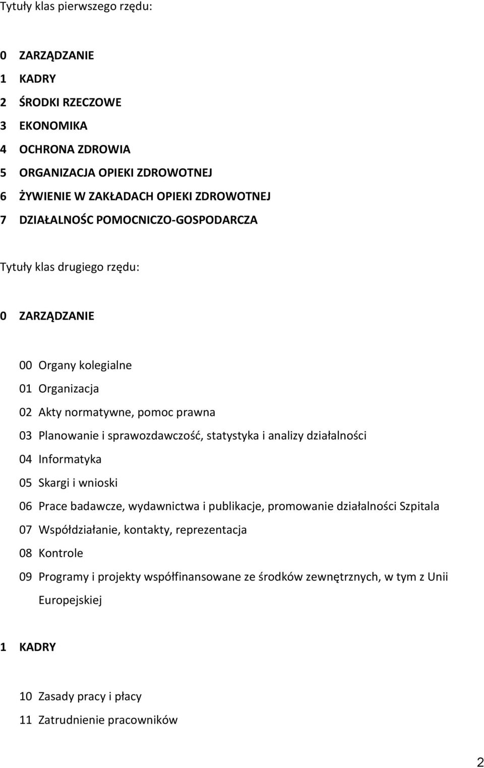 sprawozdawczość, statystyka i analizy działalności 04 Informatyka 05 Skargi i wnioski 06 Prace badawcze, wydawnictwa i publikacje, promowanie działalności Szpitala 07