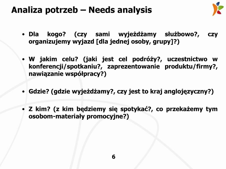 , uczestnictwo w konferencji/spotkaniu?, zaprezentowanie produktu/firmy?, nawiązanie współpracy?