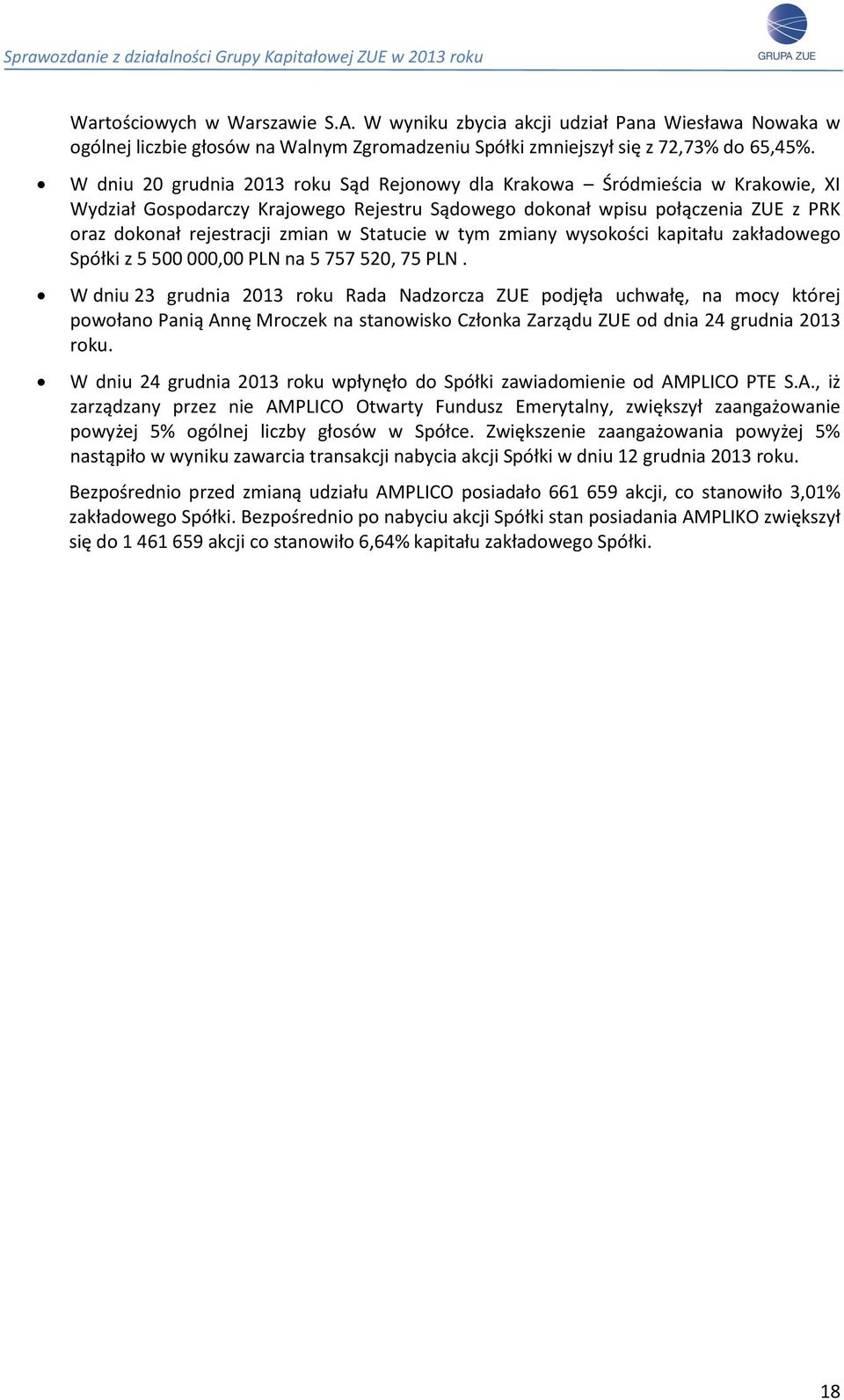 Statucie w tym zmiany wysokości kapitału zakładowego Spółki z 5 500 000,00 PLN na 5 757 520, 75 PLN.