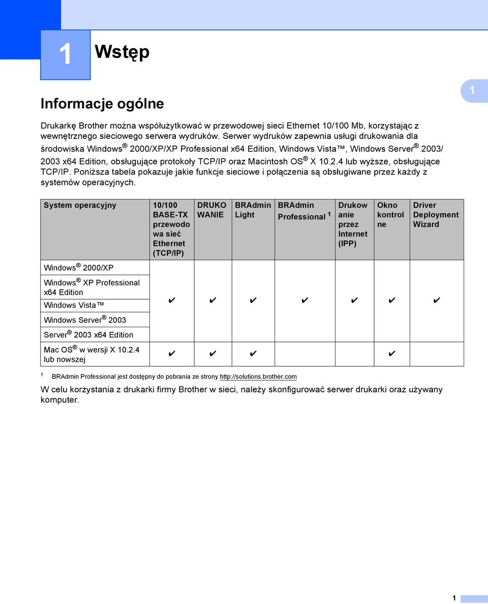 Macintosh OS X 10.2.4 lub wyższe, obsługujące TCP/IP. Poniższa tabela pokazuje jakie funkcje sieciowe i połączenia są obsługiwane przez każdy z systemów operacyjnych.