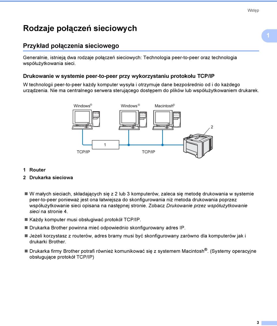 Nie ma centralnego serwera sterującego dostępem do plików lub współużytkowaniem drukarek.