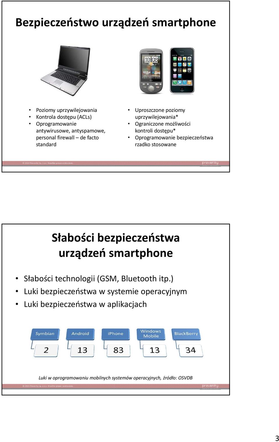 bezpieczeństwa rzadko stosowane Słabości bezpieczeństwa urządzeń smartphone Słabości technologii (GSM, Bluetooth itp.