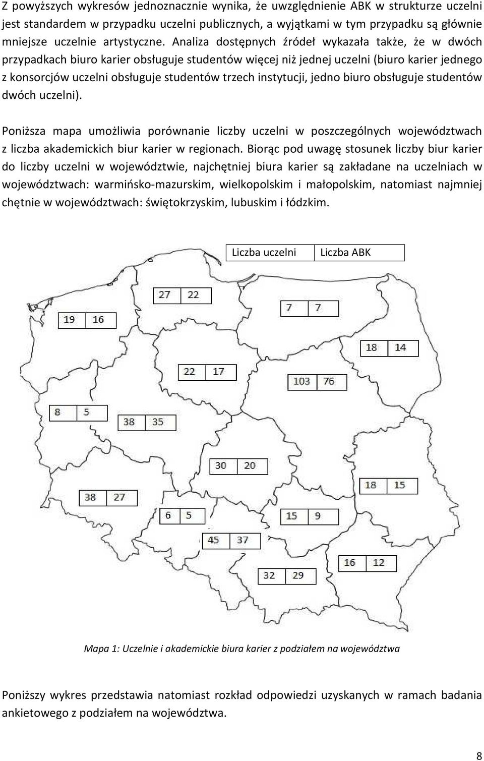 Analiza dostępnych źródeł wykazała także, że w dwóch przypadkach biuro karier obsługuje studentów więcej niż jednej uczelni (biuro karier jednego z konsorcjów uczelni obsługuje studentów trzech