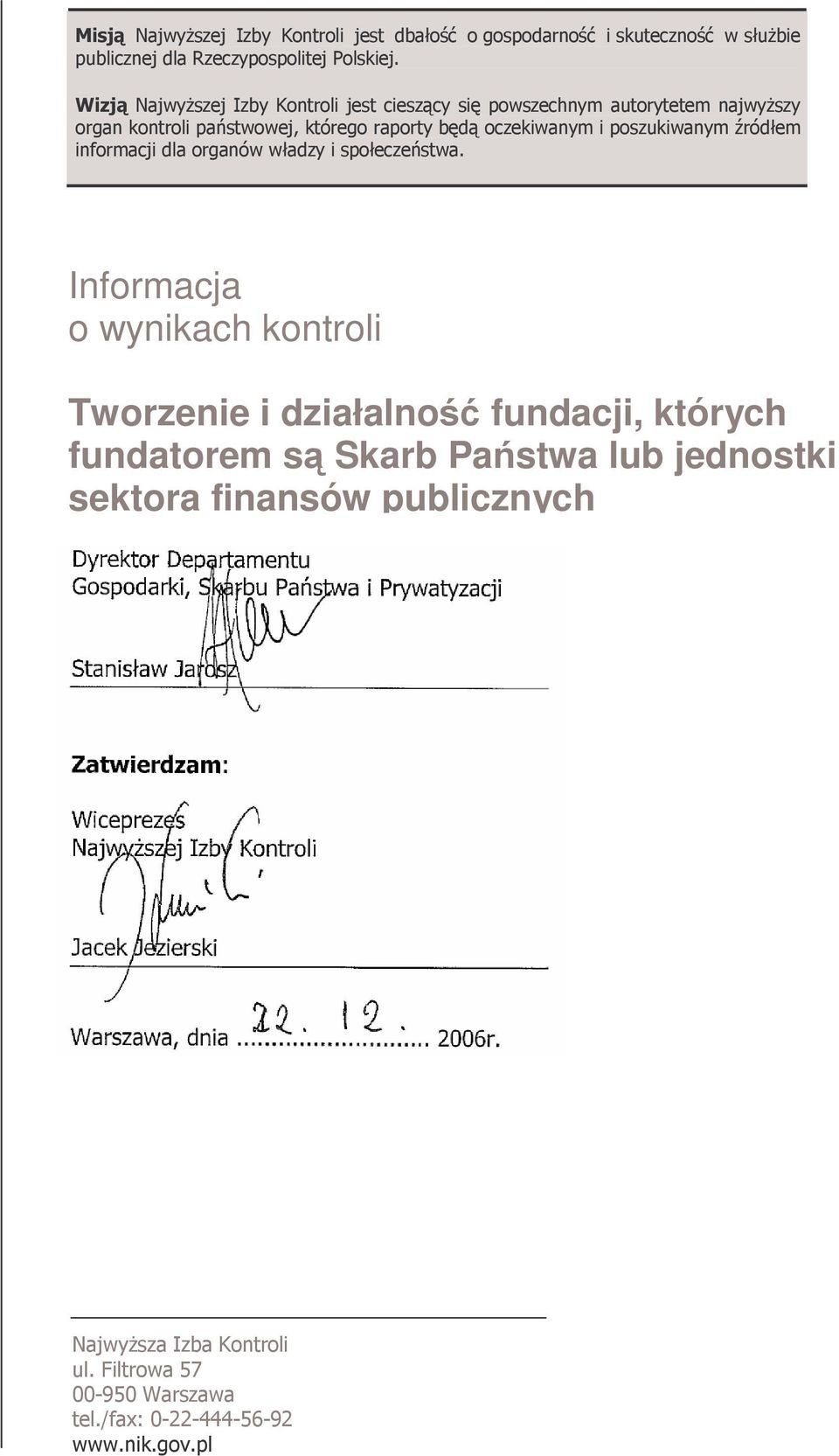 ,(!*!$ Informacja o wynikach kontroli Tworzenie i