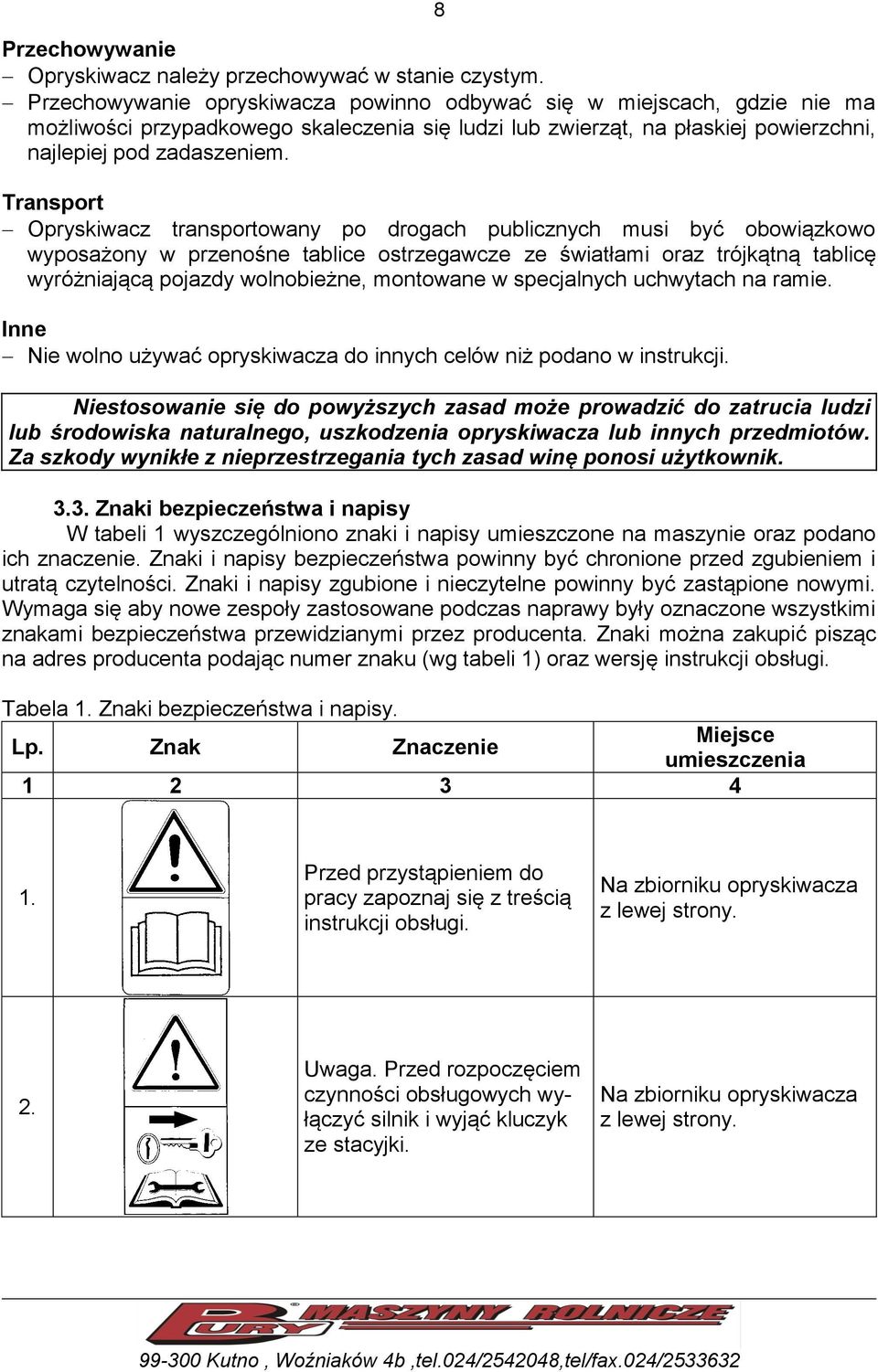 Transport Opryskiwacz transportowany po drogach publicznych musi być obowiązkowo wyposażony w przenośne tablice ostrzegawcze ze światłami oraz trójkątną tablicę wyróżniającą pojazdy wolnobieżne,