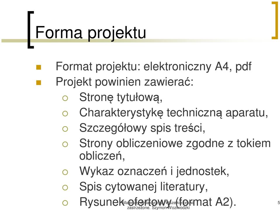 Strony obliczeniowe zgodne z tokiem obliczeń, Wykaz oznaczeń i jednostek, Spis