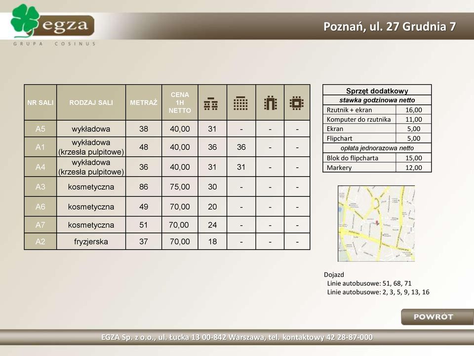 pulpitowe) 48 40,00 36 36 - - 36 40,00 31 31 - - Rzutnik + ekran 16,00 Komputer do rzutnika 11,00 Ekran 5,00