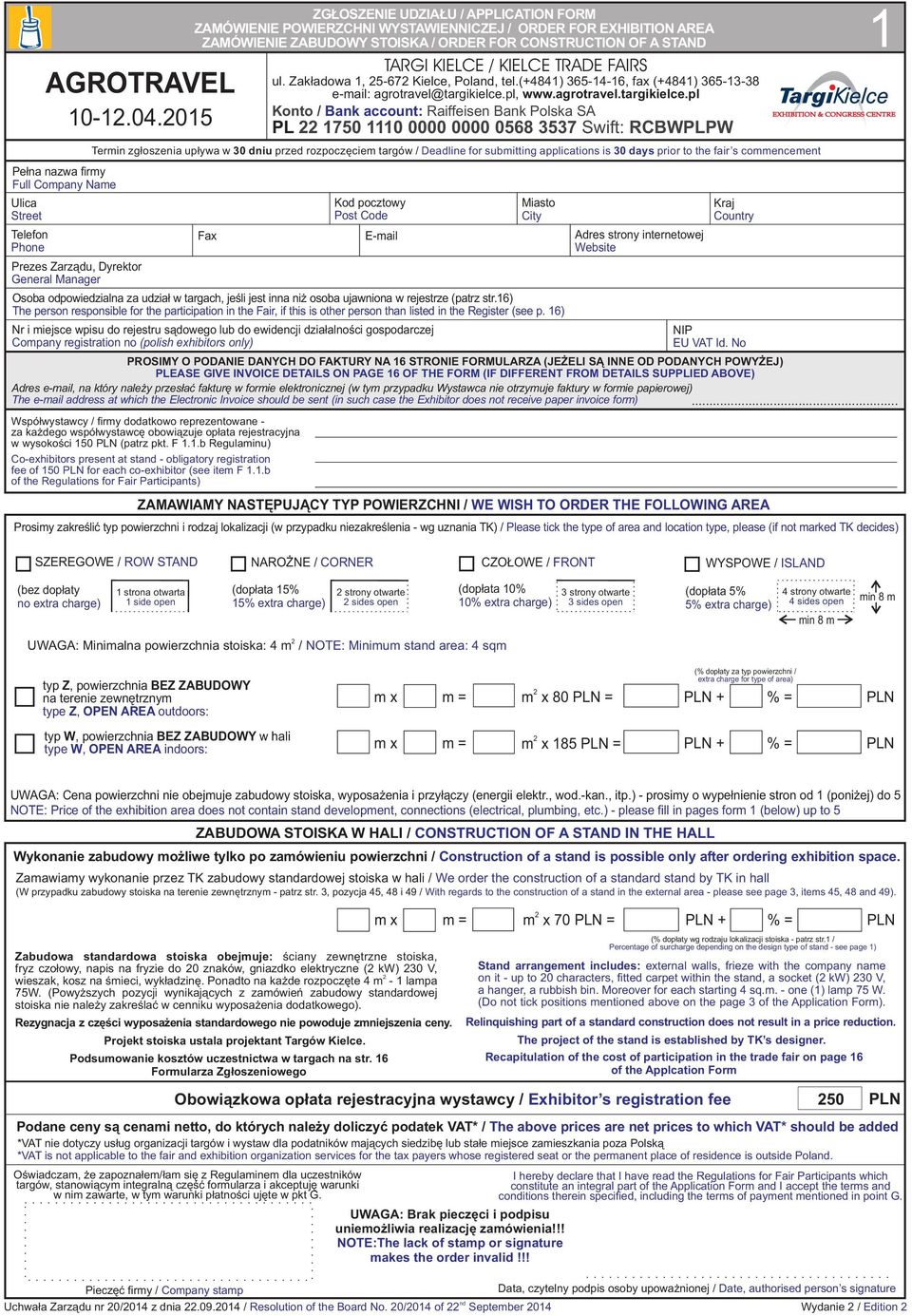 pocztowy Post ode ZMWIMY NSTÊPUJ Y TYP POWIERZHNI / WE WISH TO ORDER THE FOLLOWING RE Prosimy zakreœliæ typ powierzchni i rodzaj lokalizacji (w przypadku niezakreœlenia - wg uznania TK) / Please tick