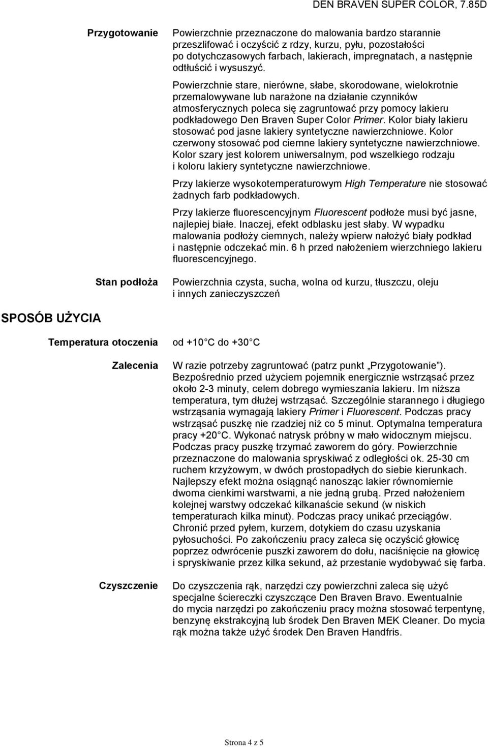 Powierzchnie stare, nierówne, słabe, skorodowane, wielokrotnie przemalowywane lub narażone na działanie czynników atmosferycznych poleca się zagruntować przy pomocy lakieru podkładowego Den Braven