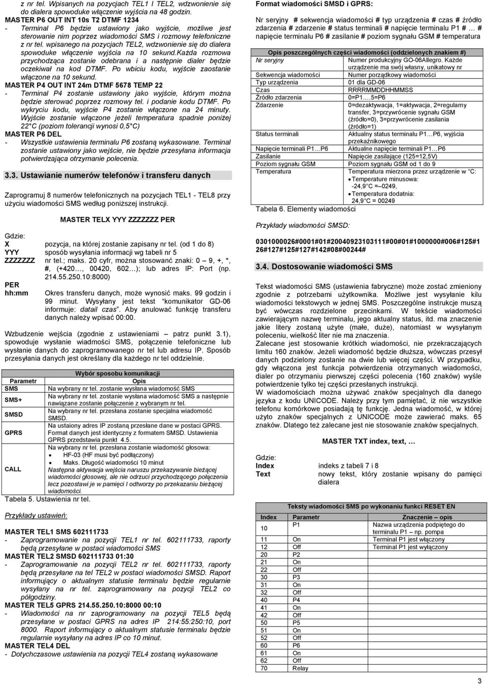 Po wbiciu kodu, wyjście zaostanie włączone na 10 sekund. MASTER P4 OUT INT 24m DTMF 5678 TEMP 22 - Terminal P4 zostanie ustawiony jako wyjście, którym można będzie sterować poprzez rozmowy tel.