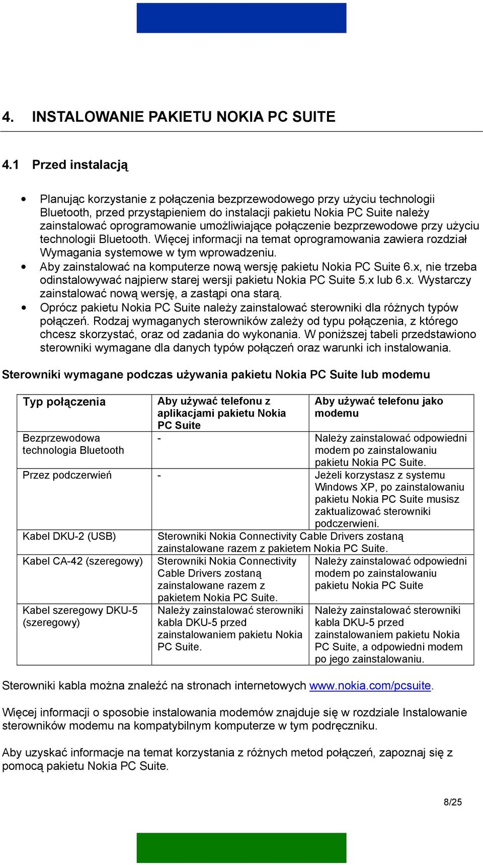 umożliwiające połączenie bezprzewodowe przy użyciu technologii Bluetooth. Więcej informacji na temat oprogramowania zawiera rozdział Wymagania systemowe w tym wprowadzeniu.