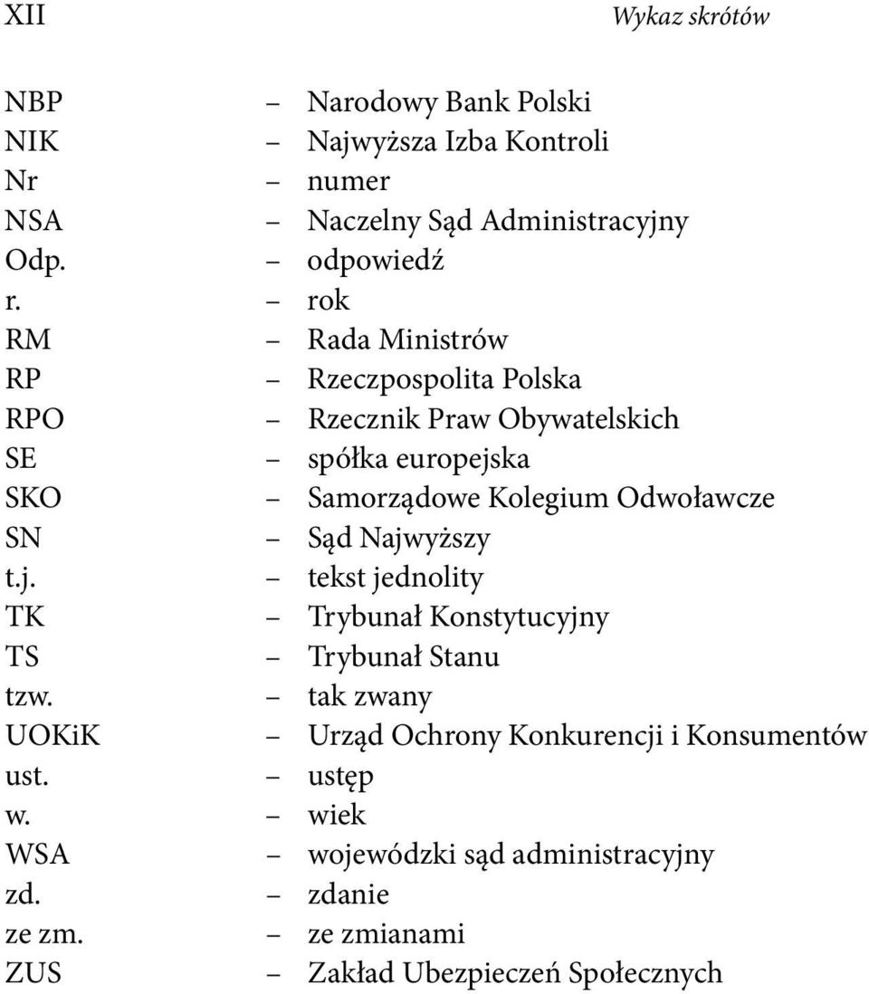 Odwoławcze SN Sąd Najwyższy t.j. tekst jednolity TK Trybunał Konstytucyjny TS Trybunał Stanu tzw.