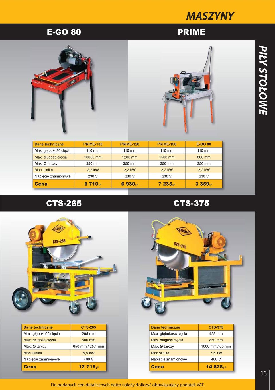 tarczy 350 mm 350 mm 350 mm 350 mm Moc silnika 2,2 kw 2,2 kw 2,2 kw 2,2 kw Napięcie znamionowe 230 V 230 V 230 V 230 V 6 710,- 6 930,- 7 235,- 3 359,- CTS-265 CTS-375 Dane