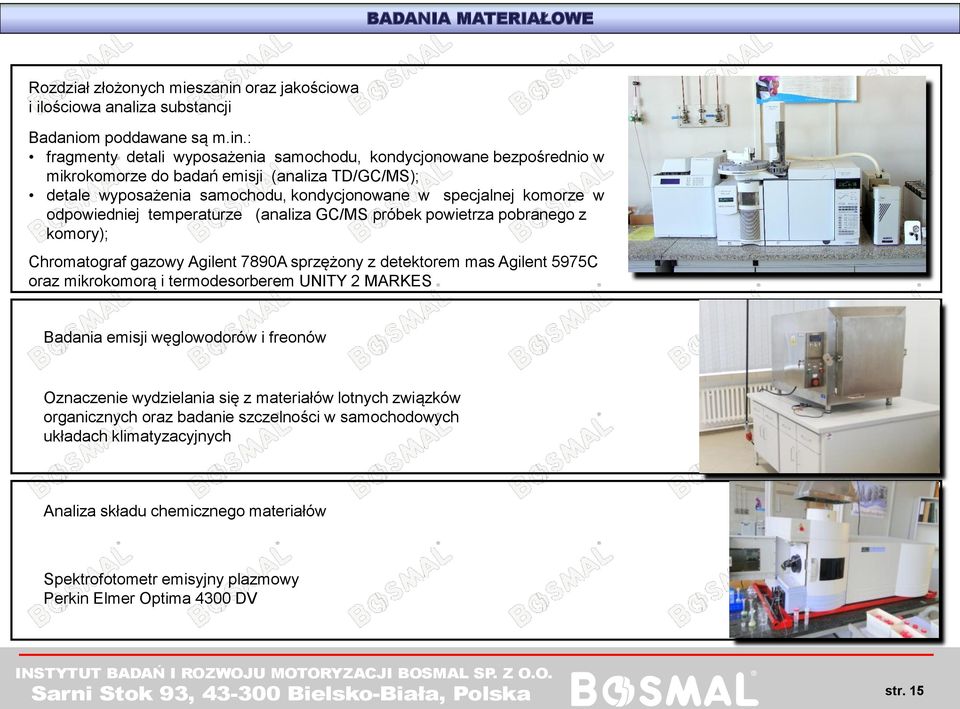 : fragmenty detali wyposażenia samochodu, kondycjonowane bezpośrednio w mikrokomorze do badań emisji (analiza TD/GC/MS); detale wyposażenia samochodu, kondycjonowane w specjalnej komorze w