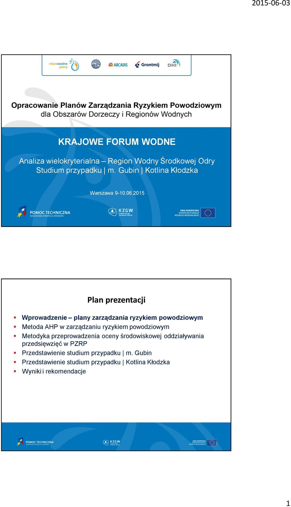 2015 Plan prezentacji Wprowadzenie plany zarządzania ryzykiem powodziowym Metoda AHP w zarządzaniu ryzykiem