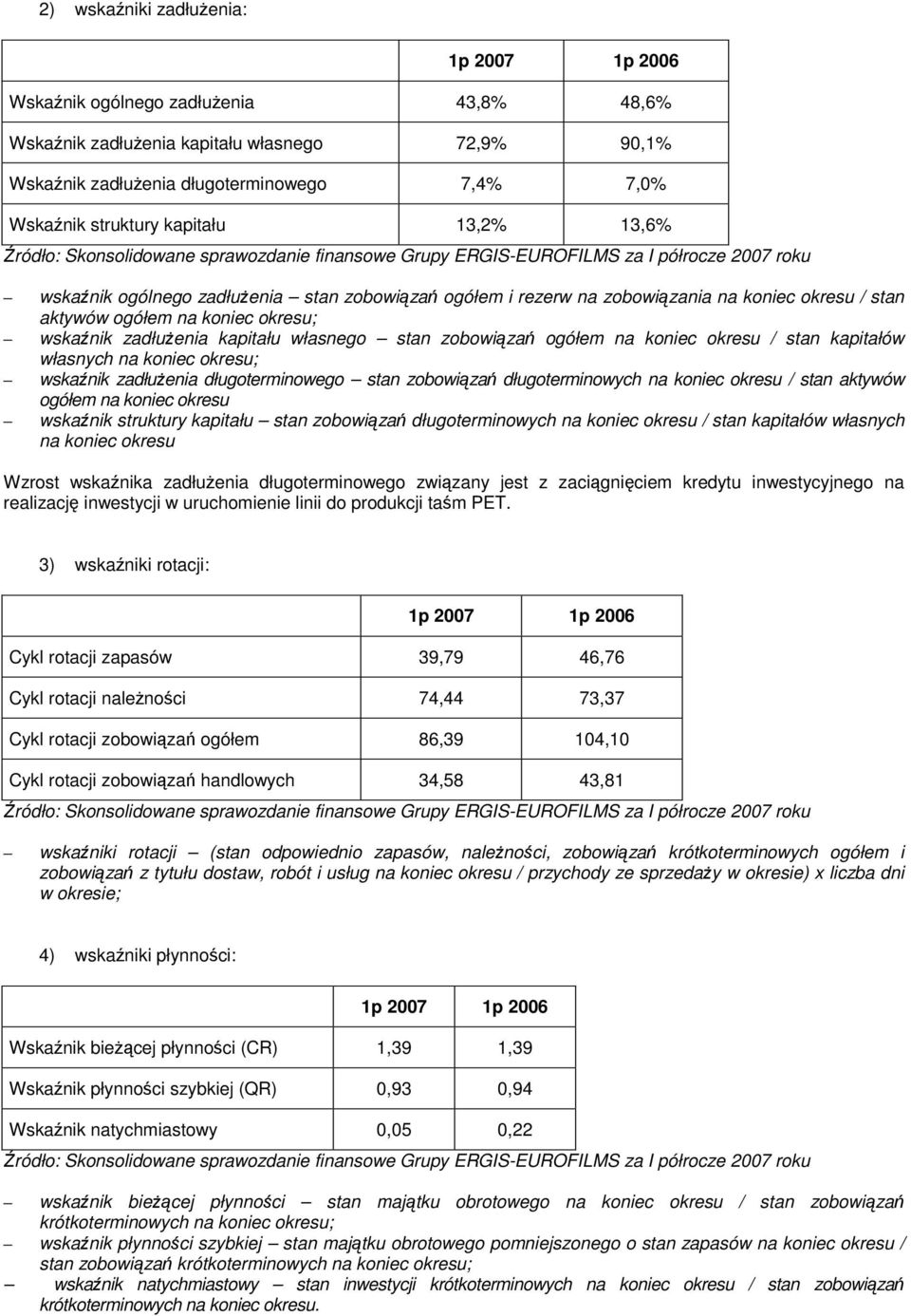 aktywów ogółem na koniec okresu; wskanik zadłuenia kapitału własnego stan zobowiza ogółem na koniec okresu / stan kapitałów własnych na koniec okresu; wskanik zadłuenia długoterminowego stan zobowiza