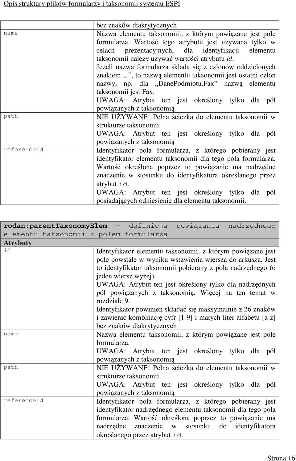 Jeżeli nazwa formularza składa się z członów oddzielonych znakiem., to nazwą elementu taksonomii jest ostatni człon nazwy, np. dla DanePodmiotu.Fax nazwą elementu taksonomii jest Fax.