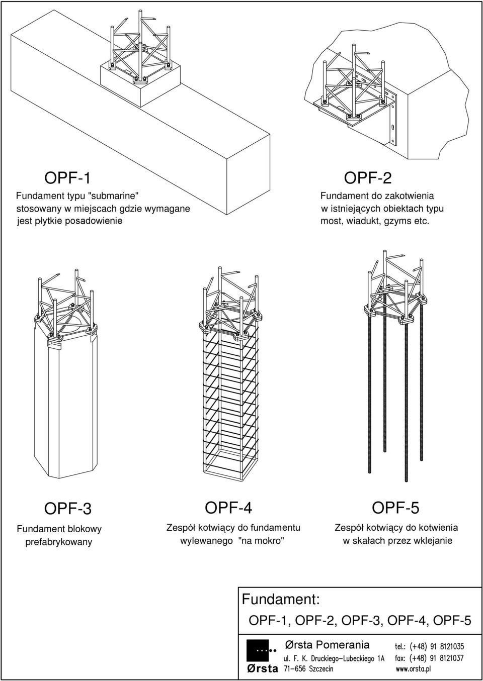 OPF-3 Fundament blokowy prefabrykowany OPF-4 Zespóù kotwi¹cy do fundamentu wylewanego "na mokro"