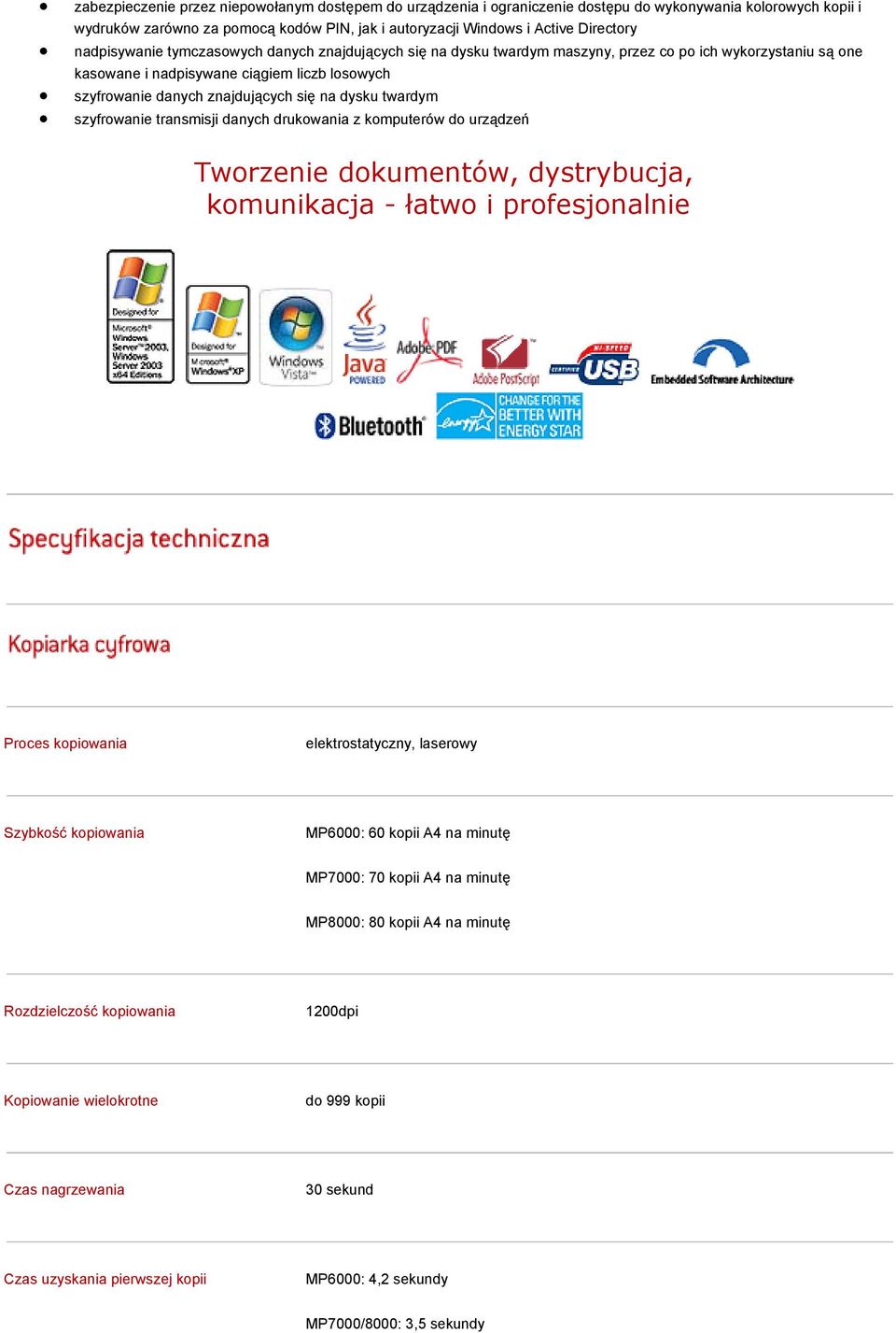 dysku twardym szyfrowanie transmisji danych drukowania z komputerów do urządzeń Tworzenie dokumentów, dystrybucja, komunikacja - łatwo i profesjonalnie Proces kopiowania elektrostatyczny, laserowy