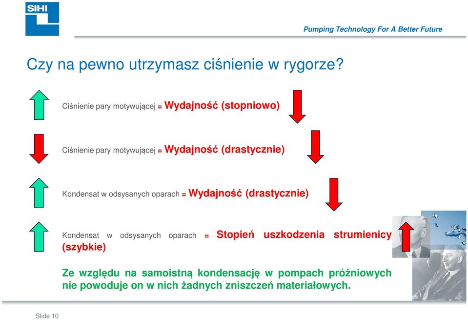 (drastycznie) Kondensat w odsysanych oparach = Wydajność (drastycznie) Kondensat w odsysanych