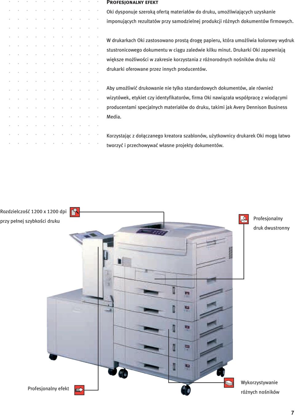 Drukarki Oki zapewniają większe możliwości w zakresie korzystania z różnorodnych nośników druku niż drukarki oferowane przez innych producentów.