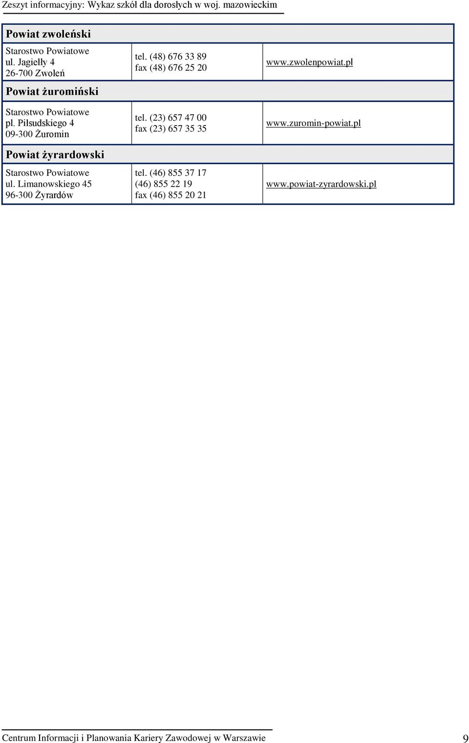 (48) 676 33 89 fax (48) 676 25 20 tel. (23) 657 47 00 fax (23) 657 35 35 tel.