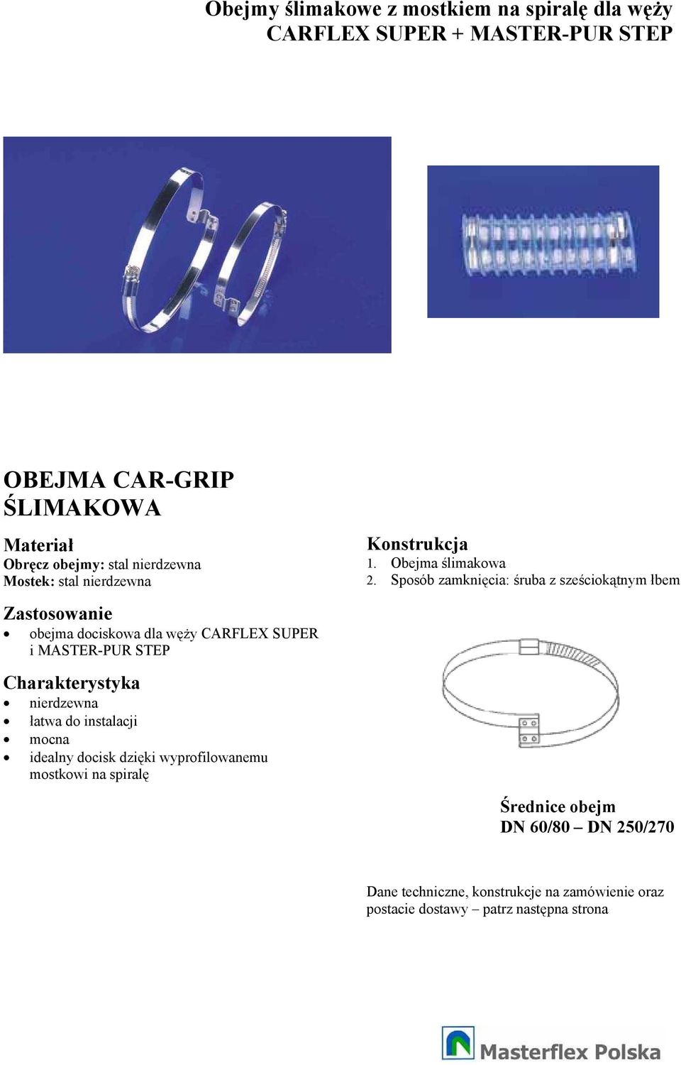 instalacji mocna idealny docisk dziki wyprofilowanemu mostkowi na spiral Konstrukcja 1. Obejma limakowa 2.