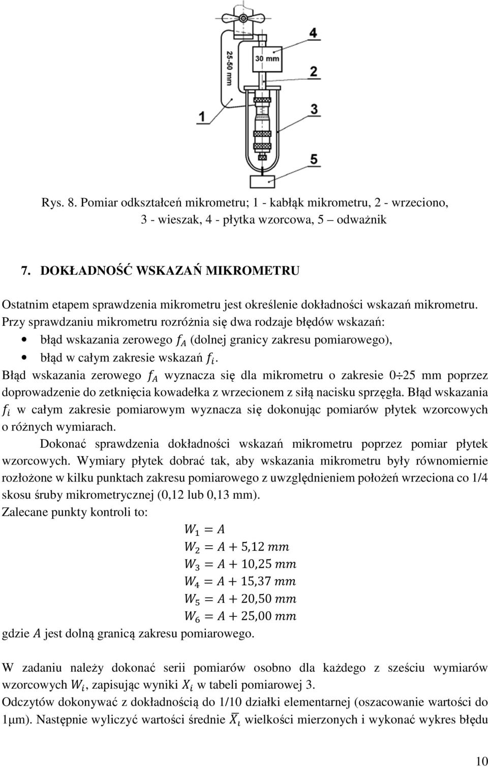 Przy sprawdzaniu mikrometru rozróżnia się dwa rodzaje błędów wskazań: błąd wskazania zerowego & ' (dolnej granicy zakresu pomiarowego), błąd w całym zakresie wskazań & (.