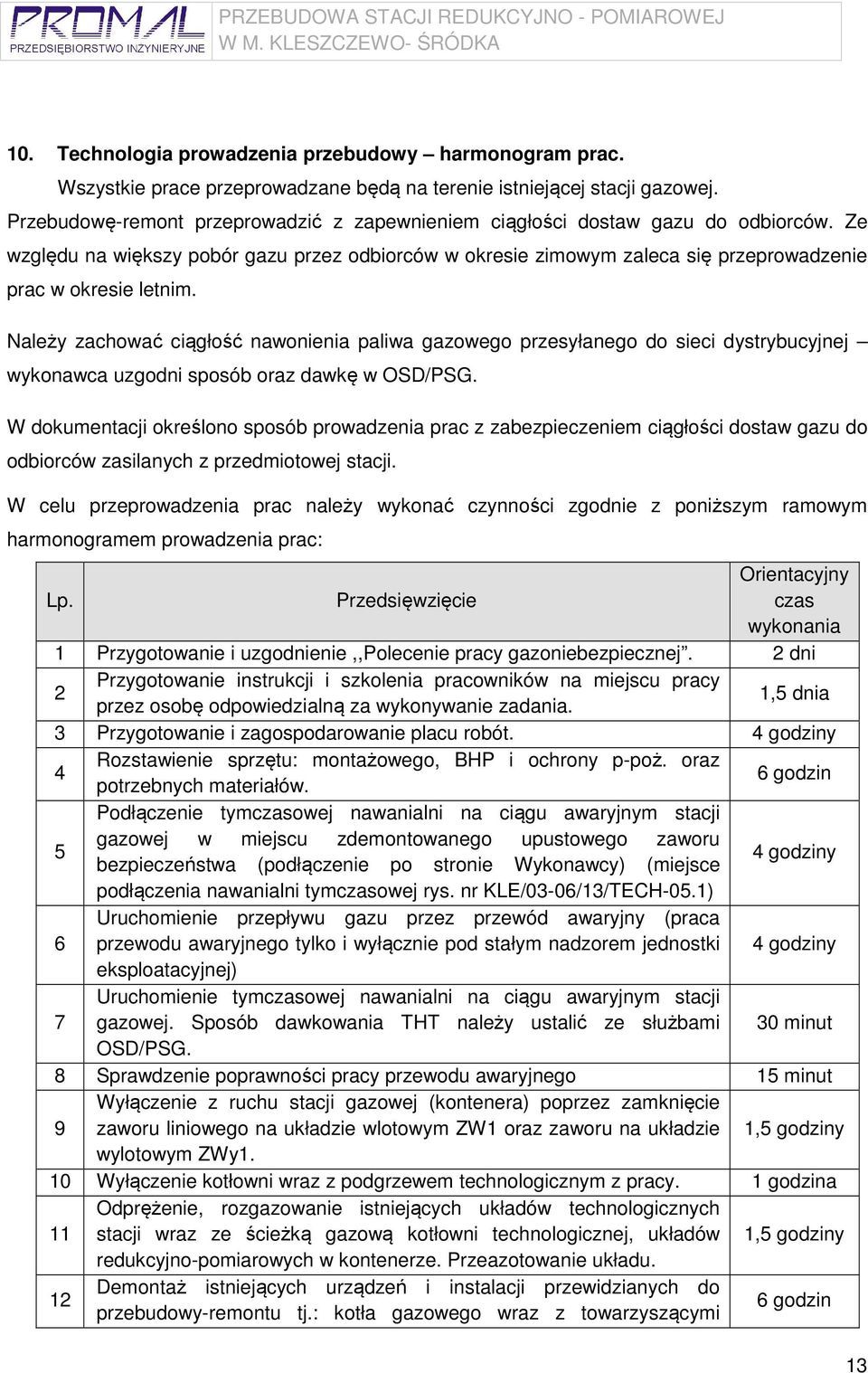 Należy zachować ciągłość nawonienia paliwa gazowego przesyłanego do sieci dystrybucyjnej wykonawca uzgodni sposób oraz dawkę w OSD/PSG.