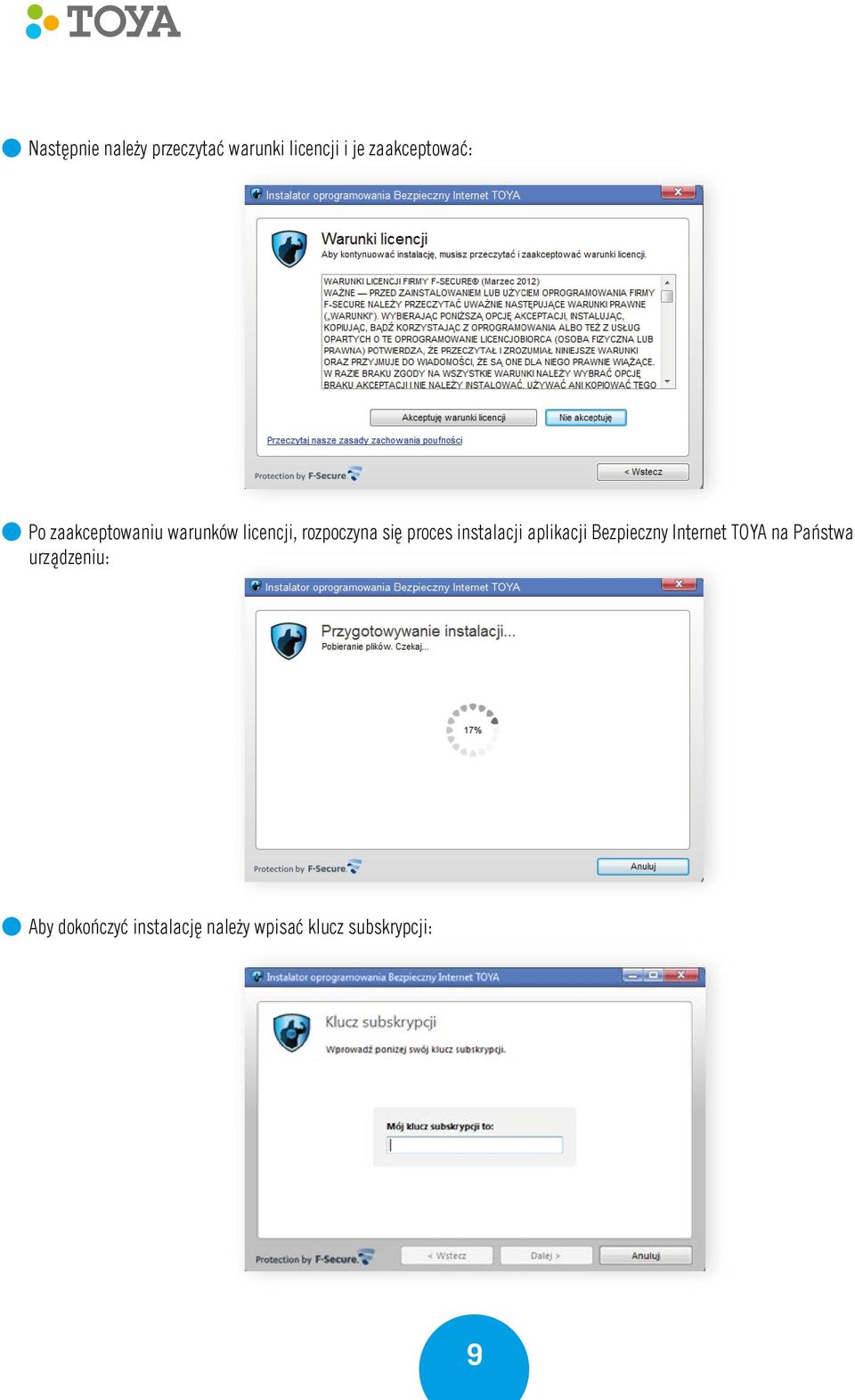 się proces instalacji aplikacji Bezpieczny Internet TOYA na