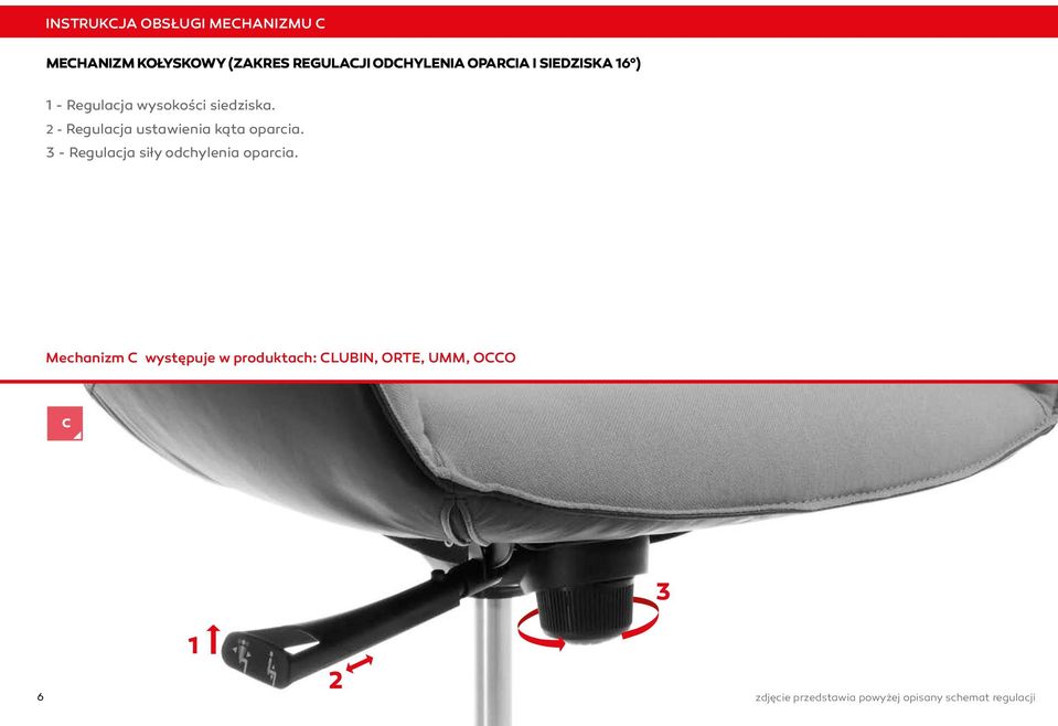 - Regulacja ustawienia kąta oparcia. 3 - Regulacja siły odchylenia oparcia.