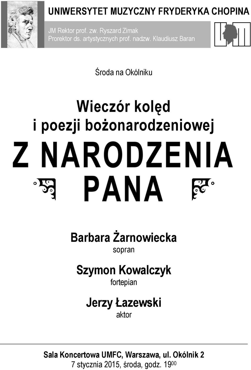 Klaudiusz Baran Środa na Okólniku Wieczór kolęd i poezji bożonarodzeniowej Barbara