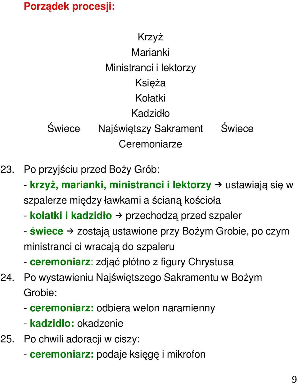 przechodzą przed szpaler świece zostają ustawione przy Bożym Grobie, po czym ministranci ci wracają do szpaleru ceremoniarz: zdjąć płótno z figury Chrystusa