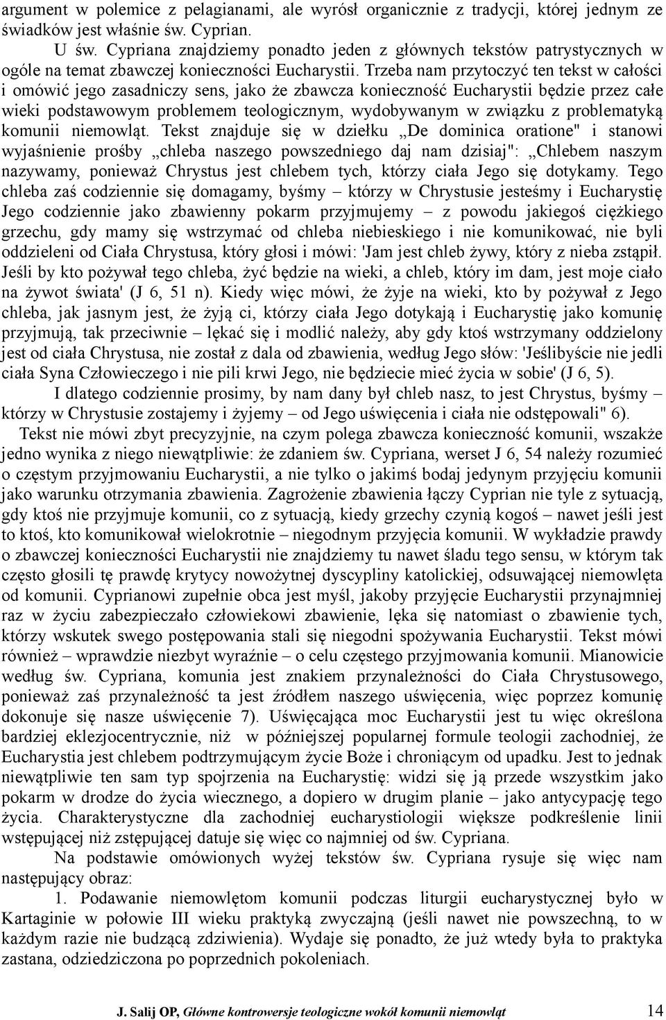 Trzeba nam przytoczyć ten tekst w całości i omówić jego zasadniczy sens, jako że zbawcza konieczność Eucharystii będzie przez całe wieki podstawowym problemem teologicznym, wydobywanym w związku z