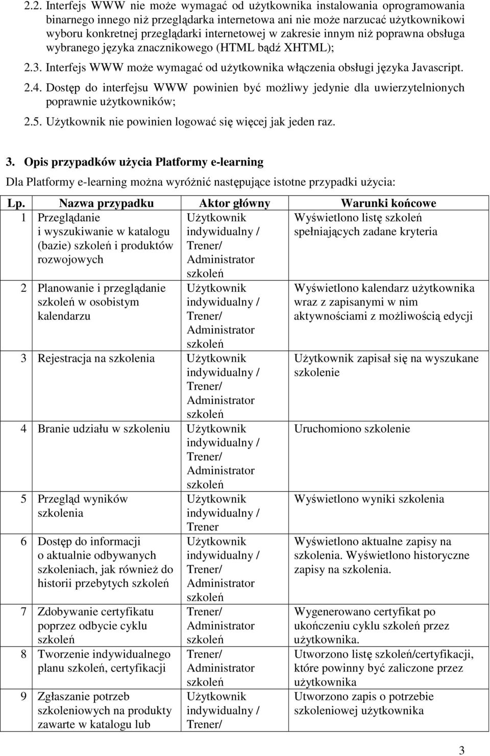 Dostęp do interfejsu WWW powinien być moŝliwy jedynie dla uwierzytelnionych poprawnie uŝytkowników; 2.5. UŜytkownik nie powinien logować się więcej jak jeden raz. 3.