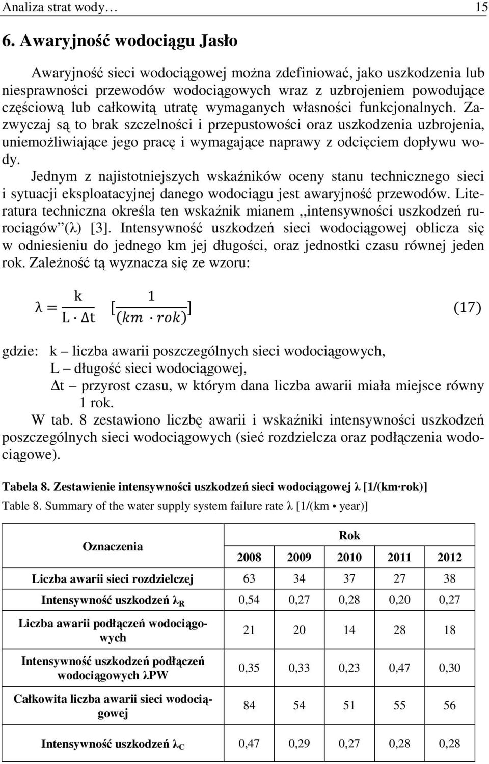 wymaganych własności funkcjonalnych. Zazwyczaj są to brak szczelności i przepustowości oraz uszkodzenia uzbrojenia, uniemoŝliwiające jego pracę i wymagające naprawy z odcięciem dopływu wody.