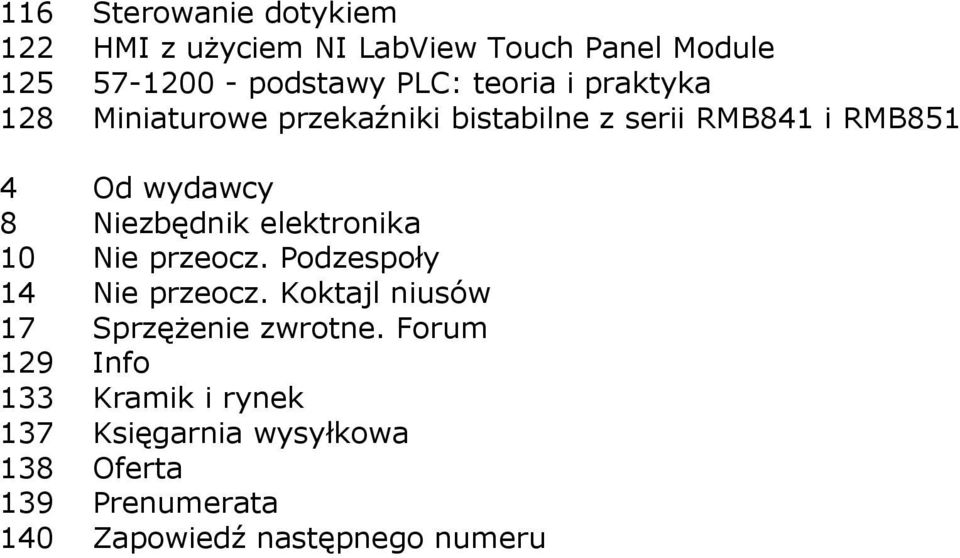 Niezbędnik elektronika 10 Nie przeocz. Podzespoły 14 Nie przeocz. Koktajl niusów 17 Sprzężenie zwrotne.