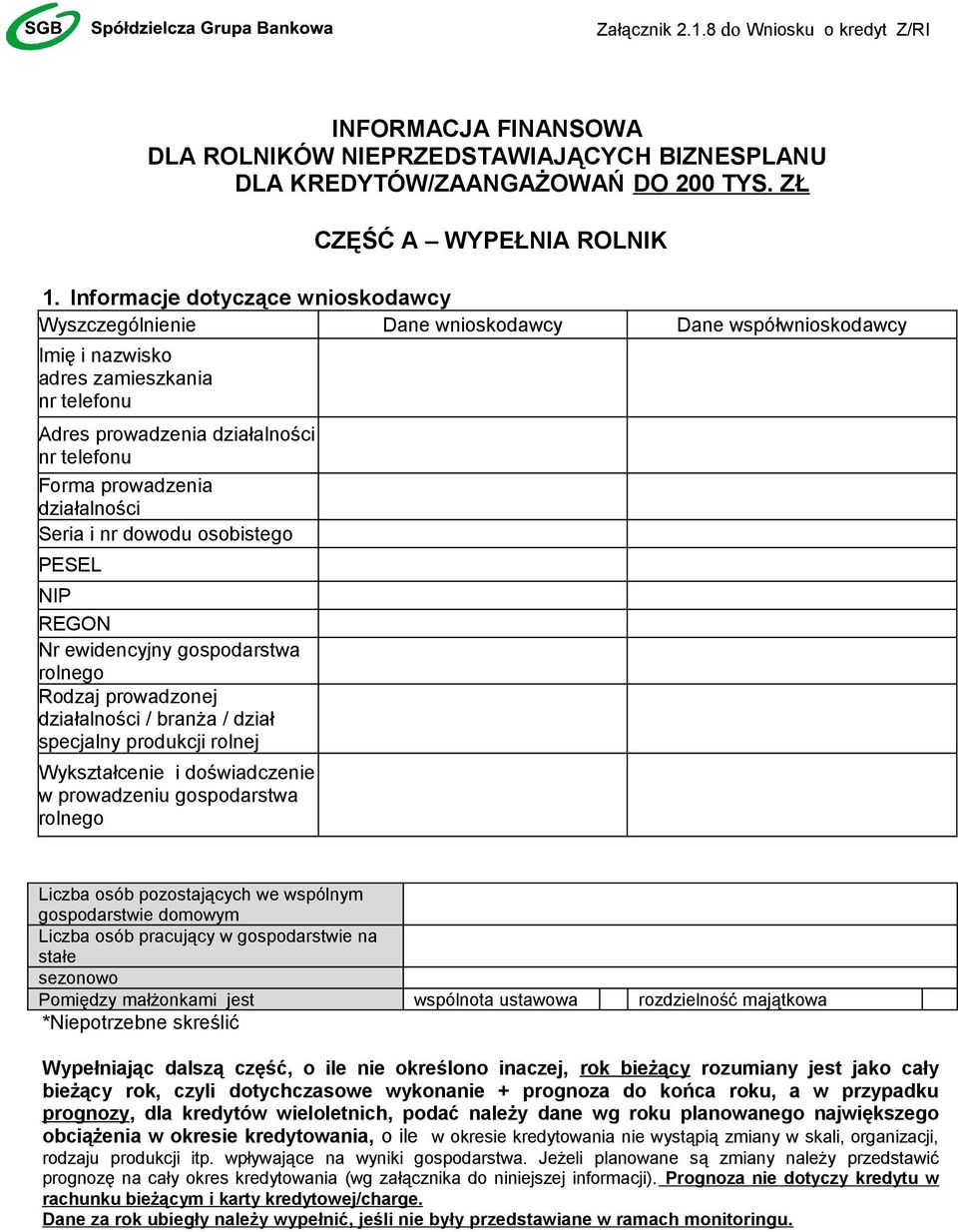 działalności Seria i nr dowodu osobistego PESEL NIP REGON Nr ewidencyjny gospodarstwa rolnego Rodzaj prowadzonej działalności / branża / dział specjalny produkcji rolnej Wykształcenie i doświadczenie