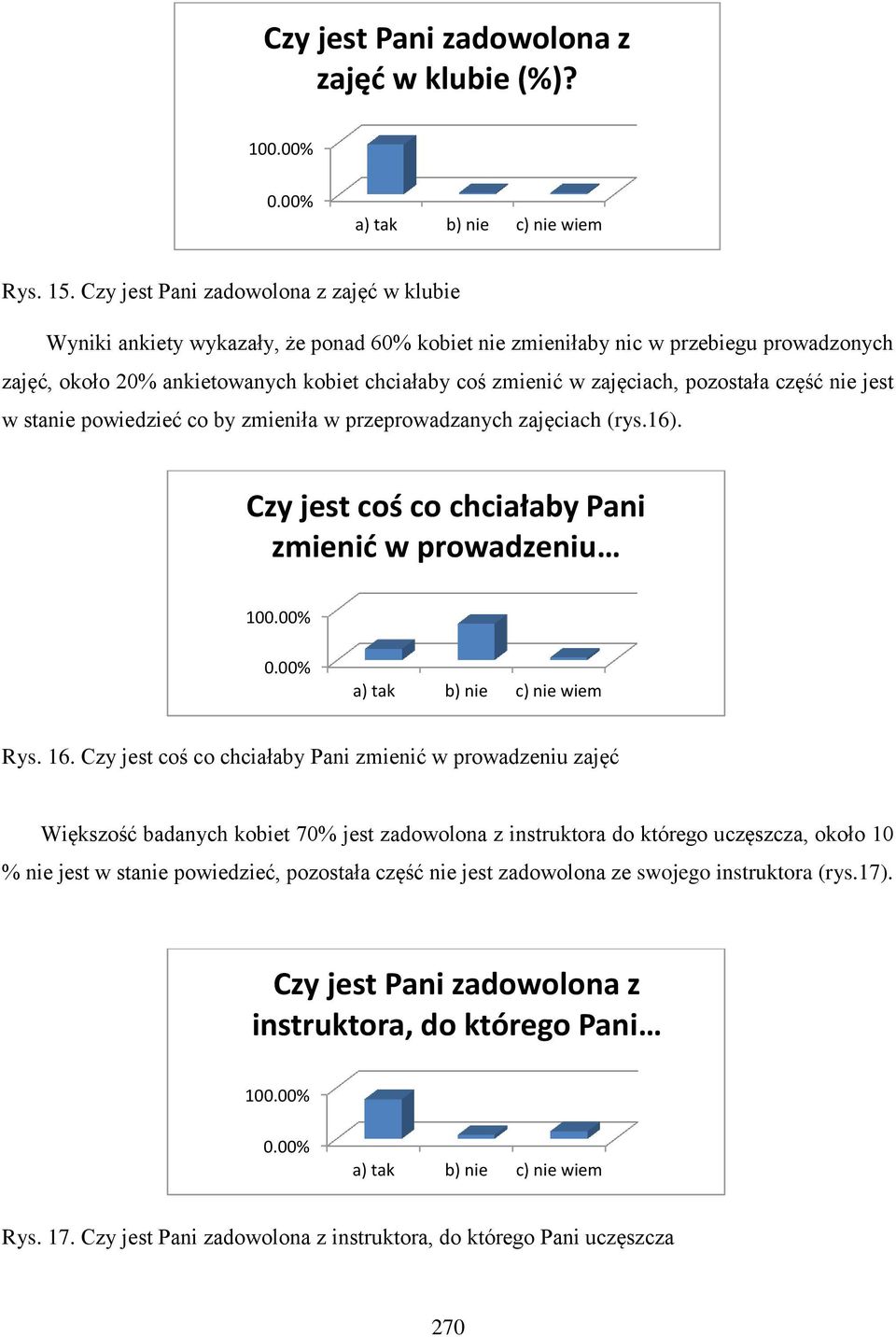 zajęciach, pozostała część nie jest w stanie powiedzieć co by zmieniła w przeprowadzanych zajęciach (rys.16). Czy jest coś co chciałaby Pani zmienić w prowadzeniu 10 a) tak b) nie c) nie wiem Rys. 16.