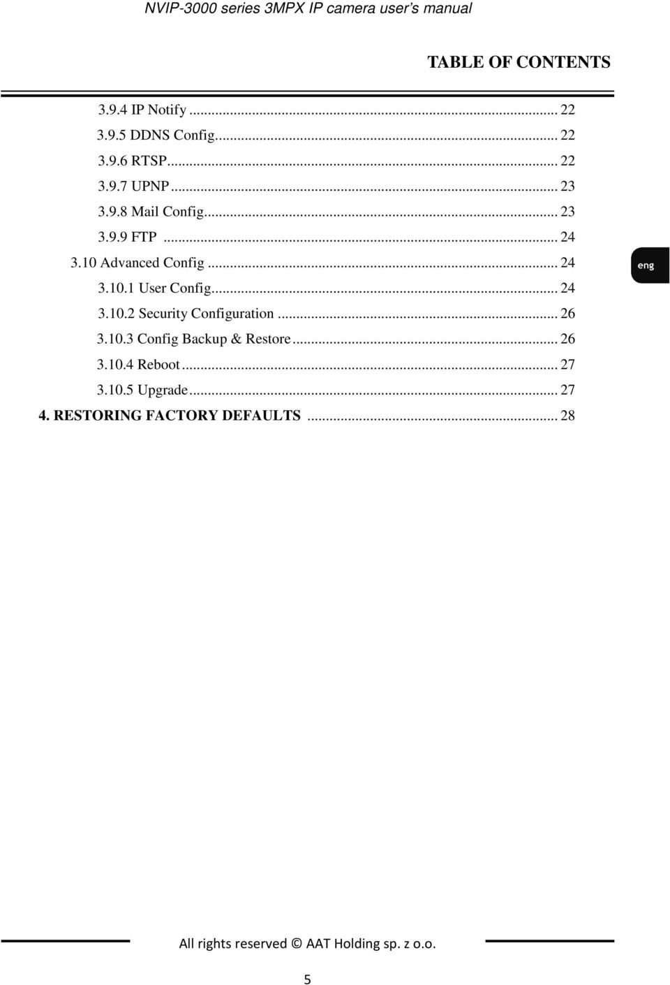 .. 24 3.10.2 Security Configuration... 26 3.10.3 Config Backup & Restore... 26 3.10.4 Reboot... 27 3.10.5 Upgrade.