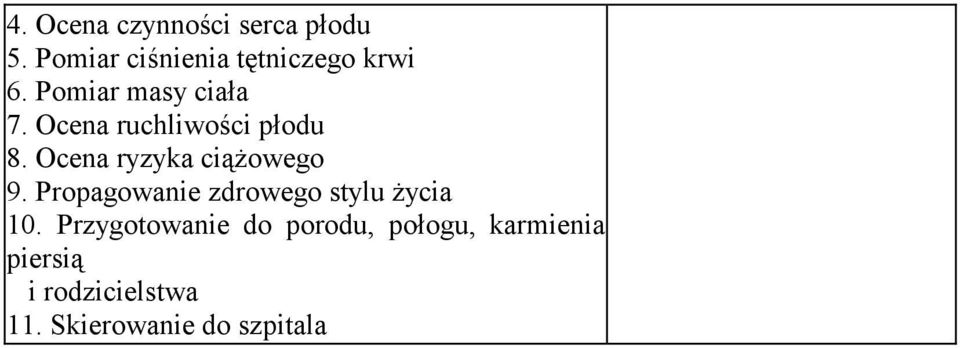 Ocena ryzyka ciąŝowego 9. Propagowanie zdrowego stylu Ŝycia 10.