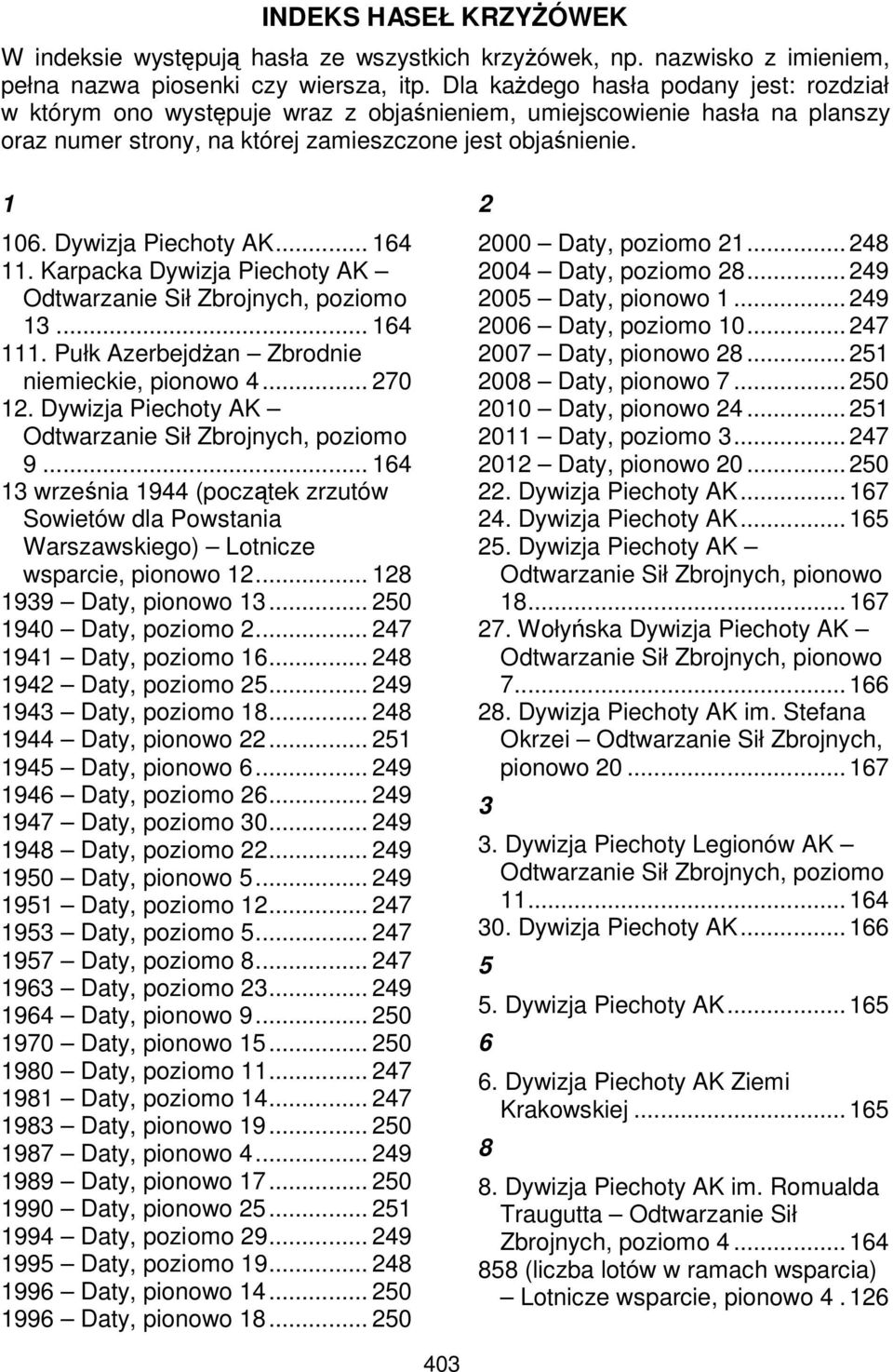 Dywizja Piechoty AK... 164 11. Karpacka Dywizja Piechoty AK Odtwarzanie Sił Zbrojnych, poziomo 13... 164 111. Pułk AzerbejdŜan Zbrodnie niemieckie, pionowo 4... 270 12.